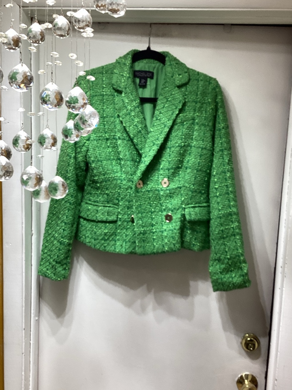 Rachel Zoe Bright Green Tweed Double-Breasted Blazer